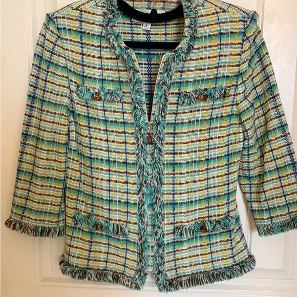 St. John Collection Multicolor Plaid Tweed Blazer - Picture 1 of 6